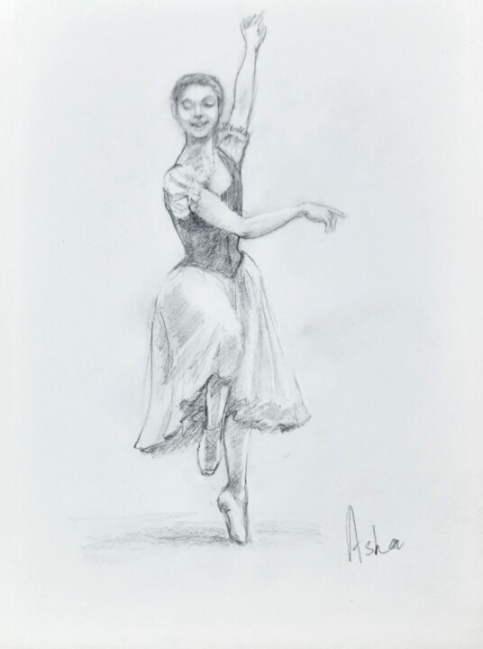 图画 标题为“Ballerina dancing i…” 由Asha Sudhaker Shenoy, 原创艺术品, 铅笔