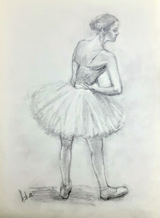 图画 标题为“Ballerina stretching” 由Asha Sudhaker Shenoy, 原创艺术品, 铅笔