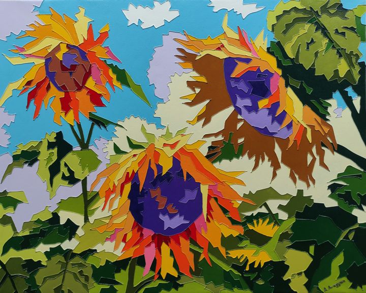 Painting titled "- SUNFLOWERS - | Mo…" by Ash Avagyan, Original Artwork, Acrylic Mounted on Wood Stretcher frame