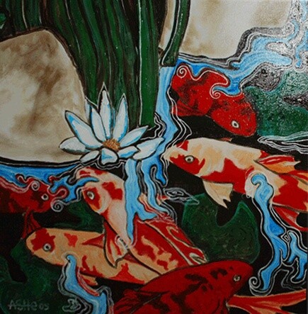 Peinture intitulée "7 Koi" par Ashe Levesque, Œuvre d'art originale