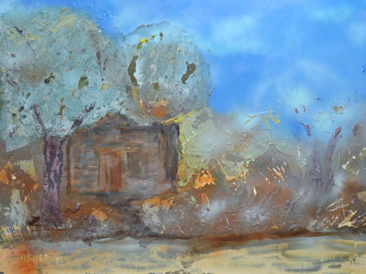 Painting titled "Hut" by Asher, Original Artwork, Acrylic