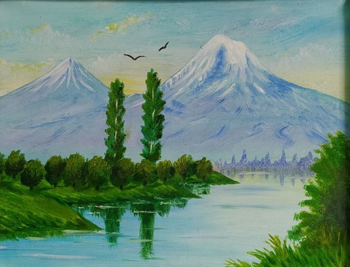 Painting titled "Mountain Masis & Sis" by Ashik Madatyan, Original Artwork, Oil