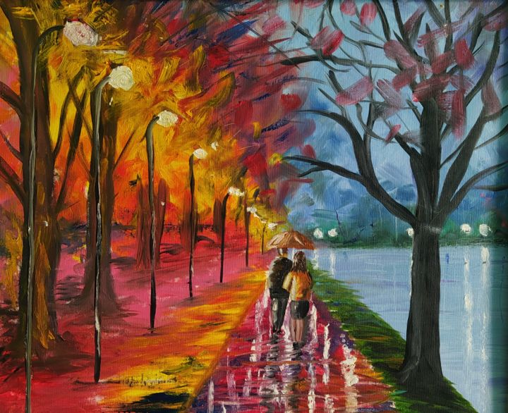 Painting titled "River Road" by Ashik Madatyan, Original Artwork, Oil