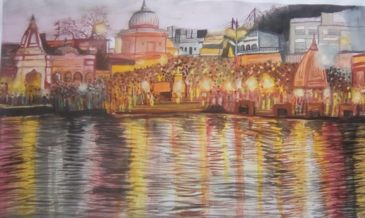 Pittura intitolato "नर्मदापुरम" da Ab Mehra Batoshiy, Opera d'arte originale, Pastello