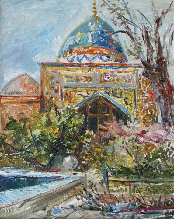 Schilderij getiteld "Mosquée iranienne" door Ashot Bagratooney, Origineel Kunstwerk, Olie