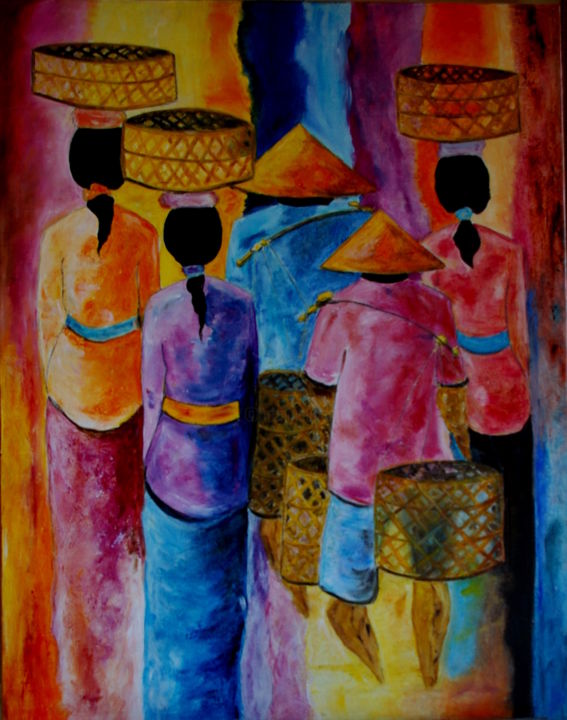 Pintura intitulada "couleurs d Indonesie" por Mich'L Barö, Obras de arte originais, Óleo