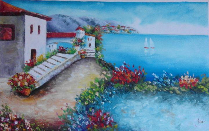 Painting titled "''Beautifull Greece…" by Asia, Original Artwork, Oil