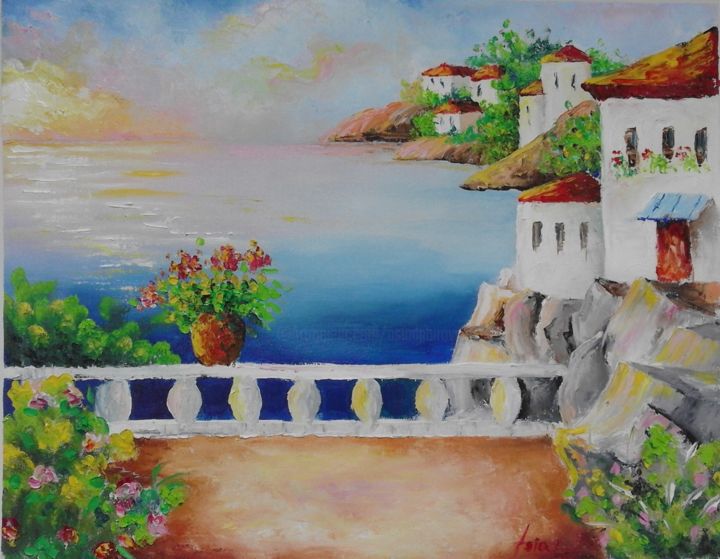 Painting titled "''Island idyll''" by Asia, Original Artwork, Oil