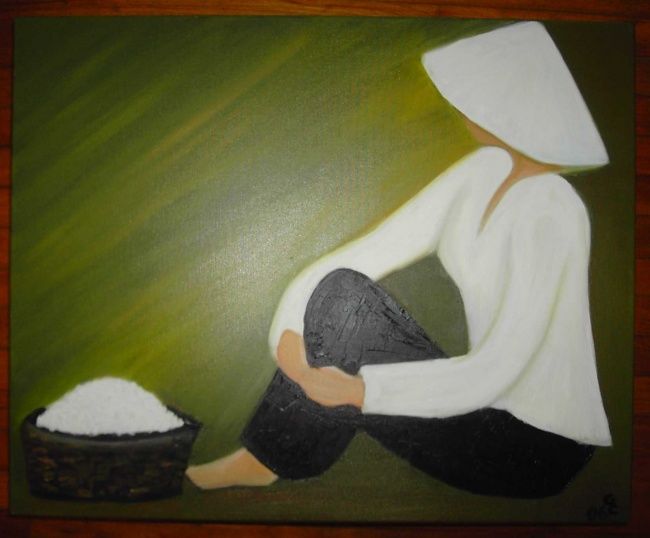 Schilderij getiteld "femme au bol de riz" door Gwenaelle Cortyl, Origineel Kunstwerk