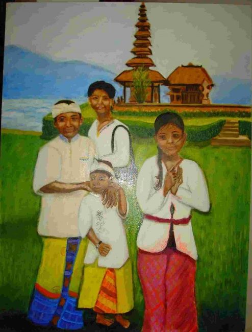 Painting titled "famille balinaise" by Gwenaelle Cortyl, Original Artwork