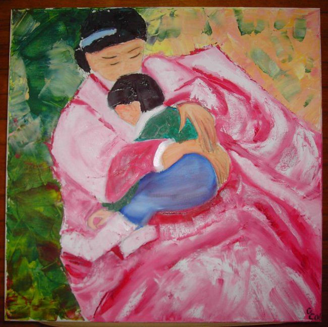 Painting titled "la mere et l'enfant" by Gwenaelle Cortyl, Original Artwork