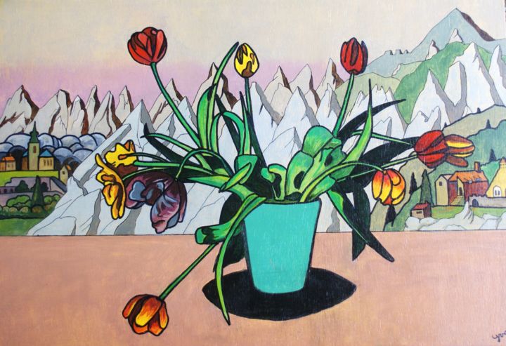 Painting titled "Tulipes" by Yves André, Original Artwork, Oil