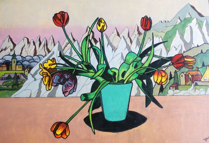 Schilderij getiteld "Tulipes" door Yves André, Origineel Kunstwerk, Olie