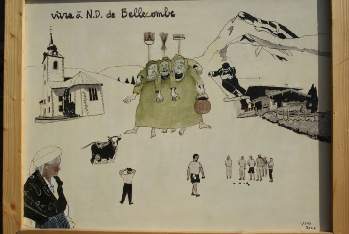 Schilderij getiteld "Vivre à Bellecombe" door Yves André, Origineel Kunstwerk, Inkt