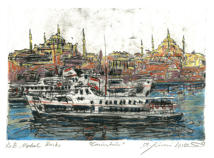 Malarstwo zatytułowany „Bosphours - İSTANBU…” autorstwa Ahmet Şinasi İŞler, Oryginalna praca, Akwaforta