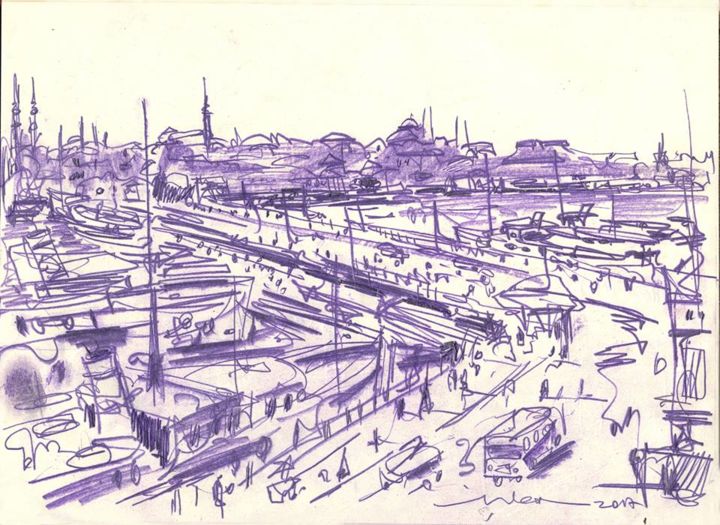 "Karaköy Port - İsta…" başlıklı Resim Ahmet Şinasi İŞler tarafından, Orijinal sanat, Kalem