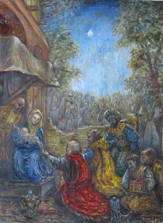 Painting titled "поклонение волхвов" by Askar Karimov, Original Artwork, Oil