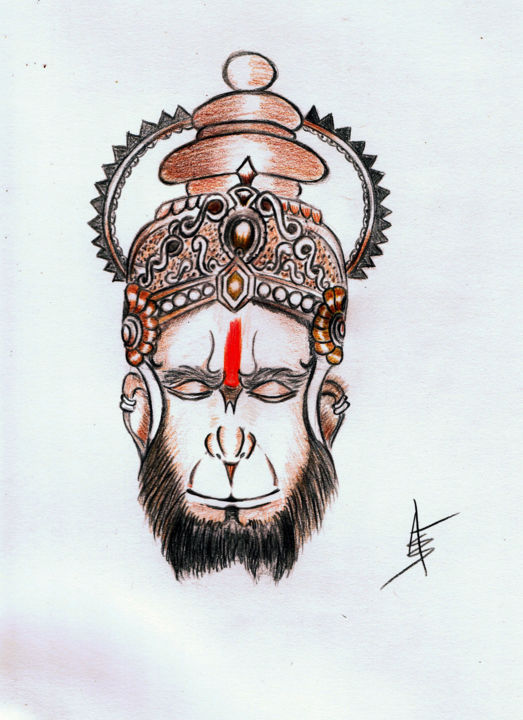 Disegno intitolato "Monkey god" da Askew Mind, Opera d'arte originale, Matita