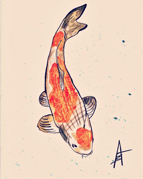 Drawing titled "Koi carp" by Askew Mind, Original Artwork, Ink