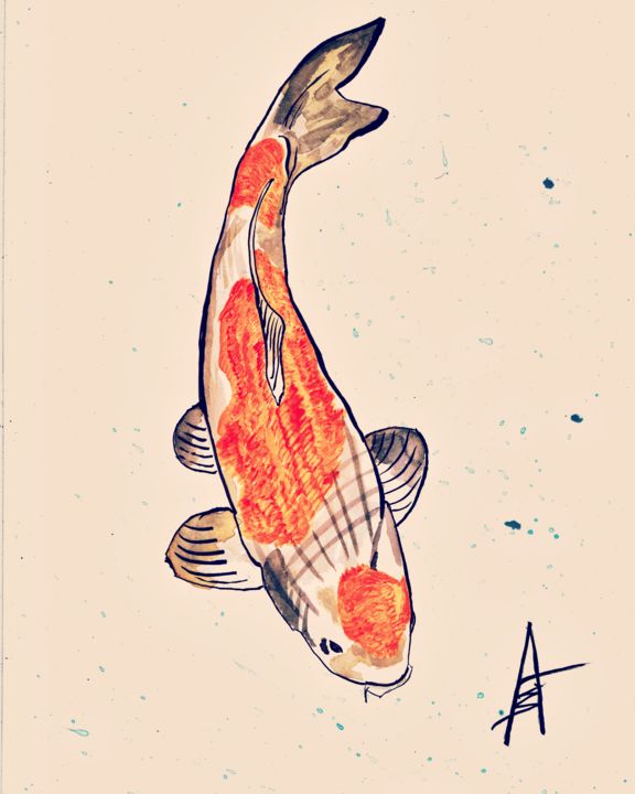 Disegno intitolato "Koi carp" da Askew Mind, Opera d'arte originale, Inchiostro