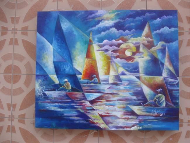 Painting titled "voiles" by Aslam Mohangoo, Original Artwork
