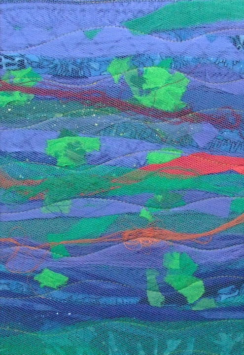 Textile Art titled "Sous la mer" by Jean Pierre Avonts-Saint-Lager, Original Artwork, Fabric Mounted on Cardboard