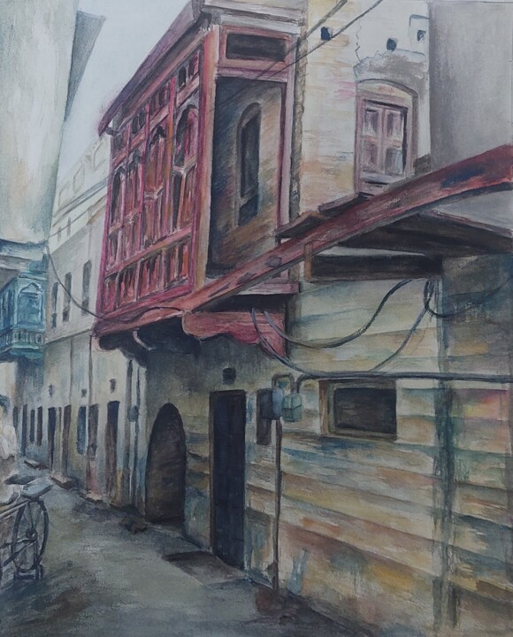 Painting titled "Cityscape of Multan" by Asma Shaheryar, Original Artwork, Watercolor
