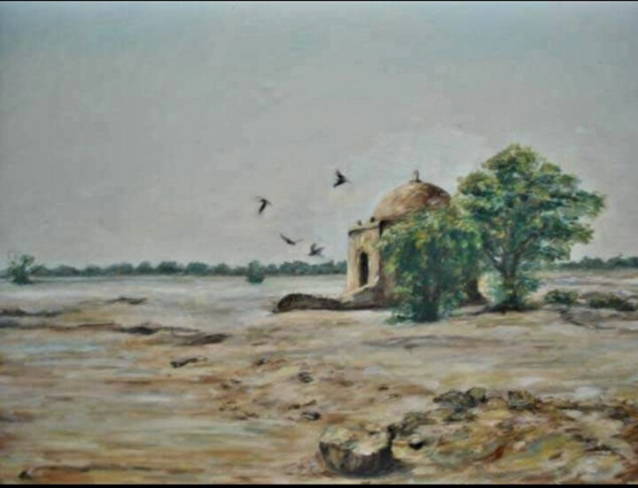 Painting titled "Landscape" by Asma Shaheryar, Original Artwork, Oil
