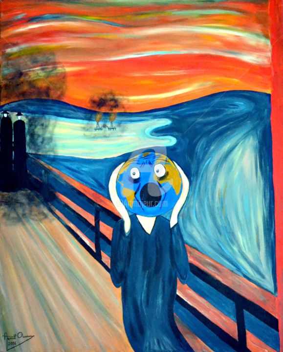 Malerei mit dem Titel "The Earth's scream" von Asmaâ Ouassou, Original-Kunstwerk, Acryl