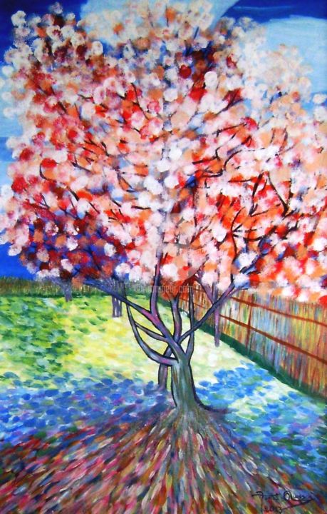 Peinture intitulée "Blossoming tree" par Asmaâ Ouassou, Œuvre d'art originale, Huile