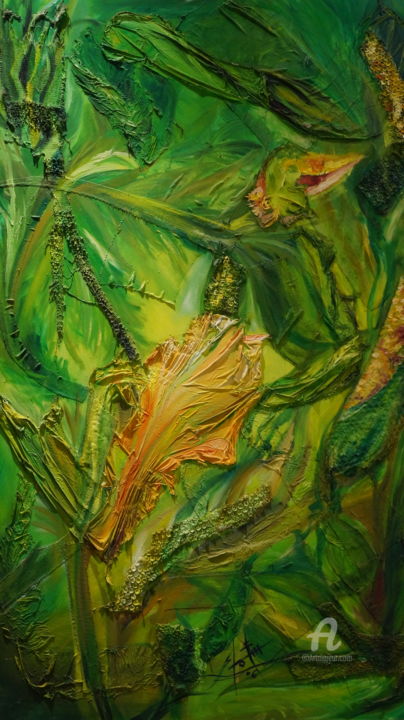 Painting titled "Jardin secret" by Asma Nouira, Original Artwork, Oil