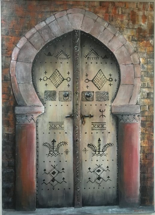 Painting titled "PORTE BERBERE" by Aszoom, Original Artwork, Acrylic Mounted on Wood Stretcher frame