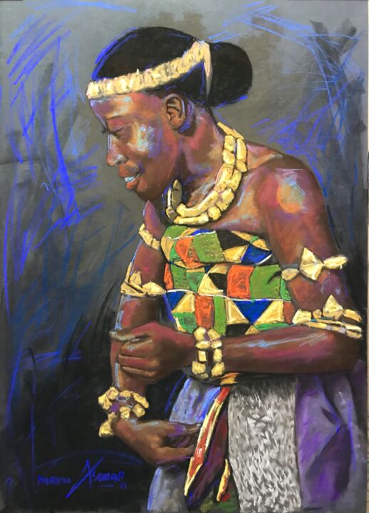 Peinture intitulée "Adowa Dancer" par Mustapha Asomani, Œuvre d'art originale, Pastel