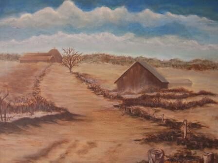 Painting titled "Barns in Kansas" by Aspasia Arvanitis, Original Artwork, Other