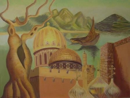 Pintura titulada "Religions of Jerusa…" por Aspasia Arvanitis, Obra de arte original, Oleo