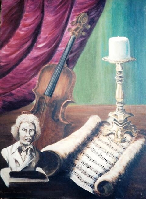 Pintura titulada "Mozart" por Aspasia Arvanitis, Obra de arte original, Oleo