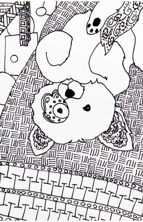 Dessin intitulée "Zentangle Dog" par Ashley Spencer, Œuvre d'art originale