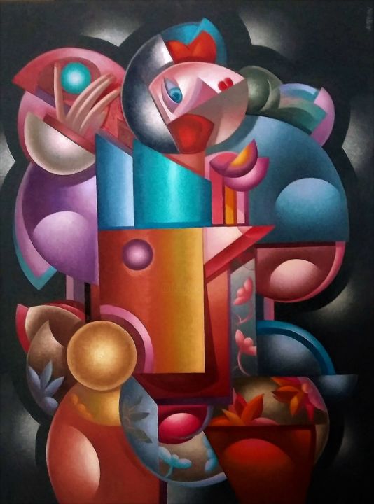 Painting titled "L'Ange mécanique VI…" by Tsvetomir Assenov, Original Artwork, Oil