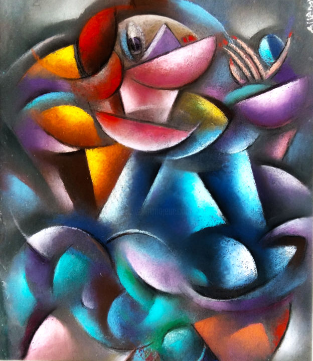 Drawing titled "L'équilibriste II" by Tsvetomir Assenov, Original Artwork, Pastel
