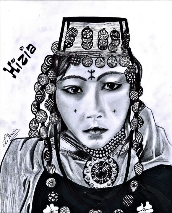 Drawing titled "Hizia" by Assia Lounas, Original Artwork, Pencil