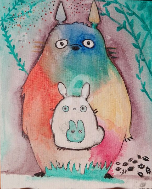 Painting titled "My neighbor Totoro…" by Assja Gallery, Original Artwork, Watercolor