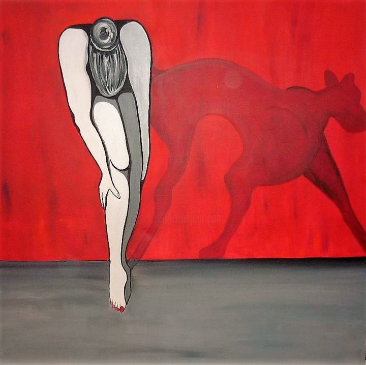 Картина под названием "femme-felin-2.jpg" - Michelle Perrotte, Подлинное произведение искусства, Акрил