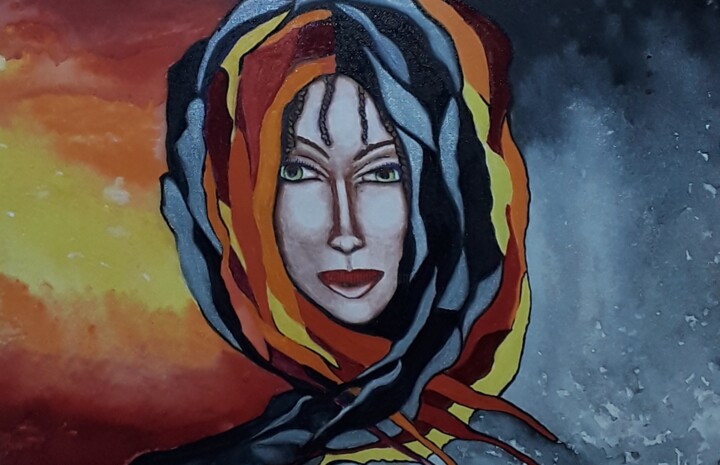 Painting titled "FEMME DU TEMPS" by Michelle Perrotte, Original Artwork, Watercolor