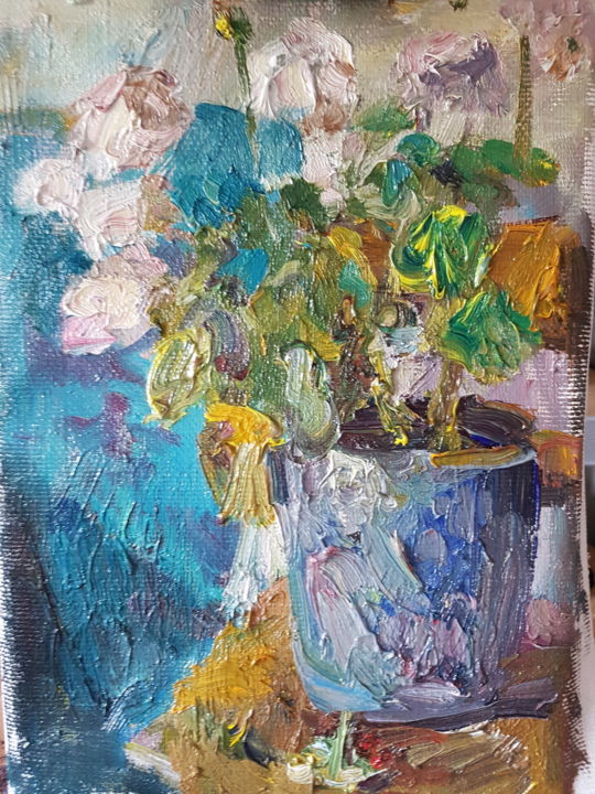 Painting titled "Blooming" by Assol Agaidarova, Original Artwork, Oil Mounted on Wood Stretcher frame