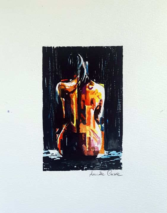 Pittura intitolato "Nudo sotto la piogg…" da Assunta Cassa, Opera d'arte originale, Acquarello