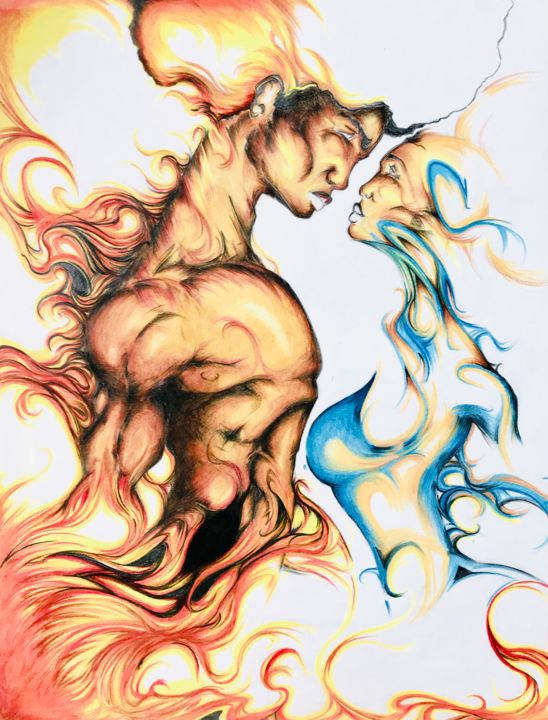 Рисунок под названием "Heart of fire" - Aston, Подлинное произведение искусства, Карандаш