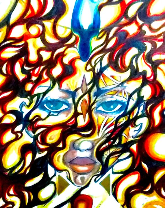 Dessin intitulée "Fire queen" par Aston, Œuvre d'art originale, Crayon