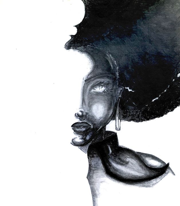 Drawing titled "Afro" by Aston, Original Artwork, Pencil