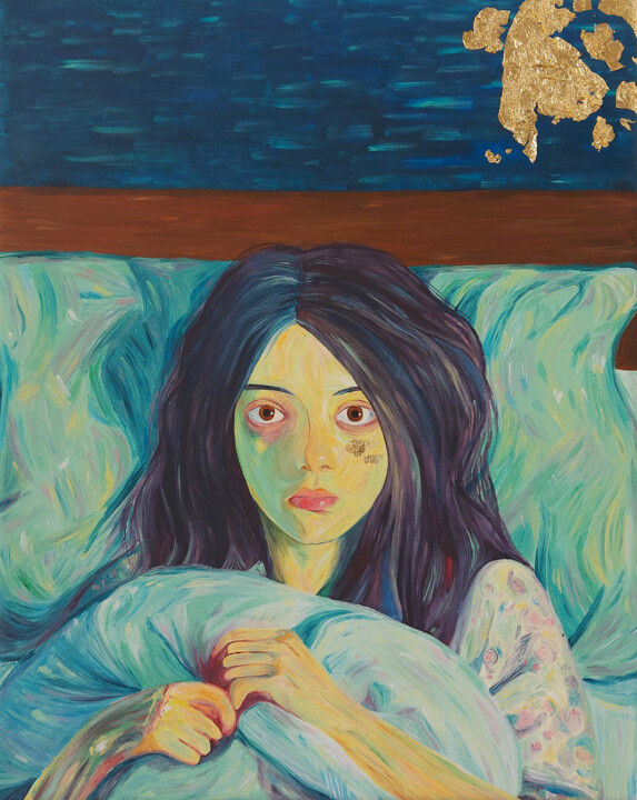 Painting titled "Insomnie" by Astrid Honoré, Original Artwork, Acrylic Mounted on Wood Stretcher frame