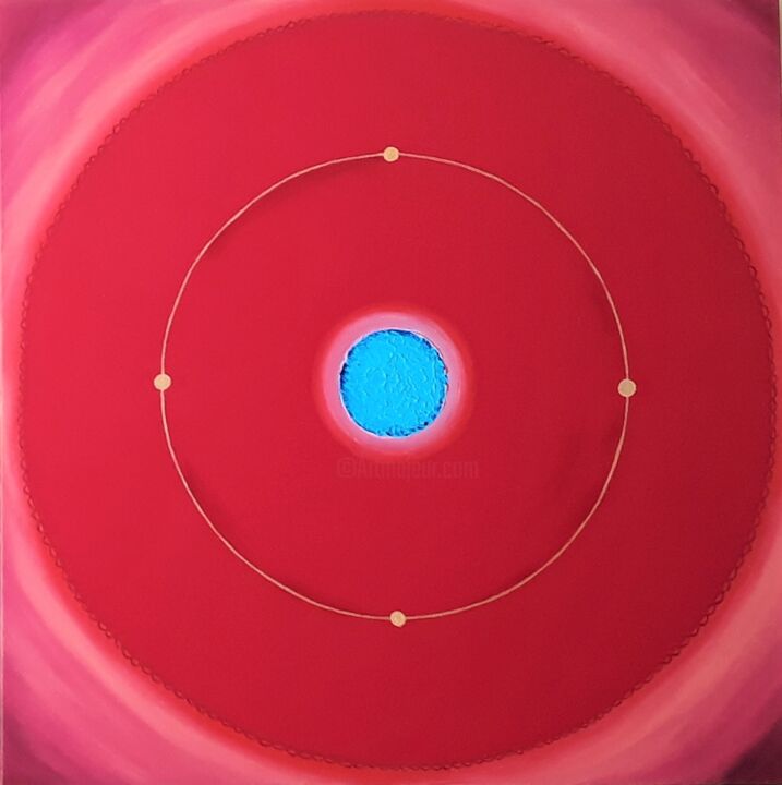 Ζωγραφική με τίτλο "Bleu Centered in Red" από Astrid Noordberger, Αυθεντικά έργα τέχνης, Ακρυλικό